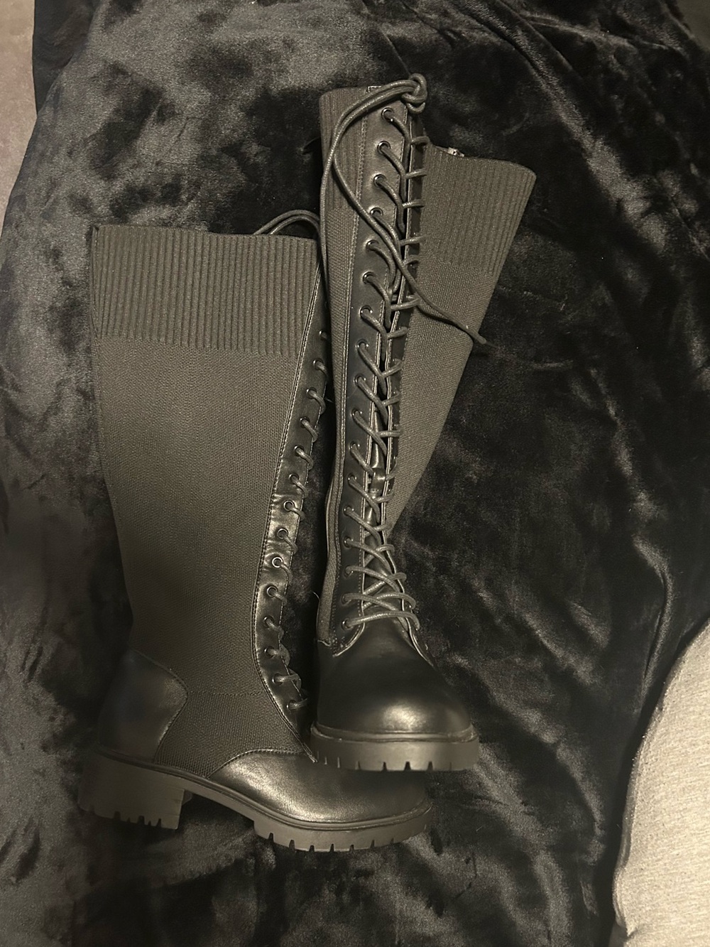 Title: Torrid Black Knee High Combat Boots 8WW Wide Calf NEW